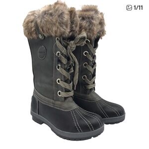 London Fog Waterproof LFW - Melton 2 Tall Winter Duck Boot with Faux Fur Trim